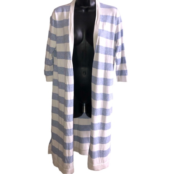 Talbots Blue/White Stripe Open Front Cardigan Sweater - S - Picture 2 of 15